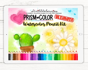 Procreate Watercolor Pencil Brushes, watercolor brushes, procreate color palette, procreate brushes, procreate colored pencil brushes