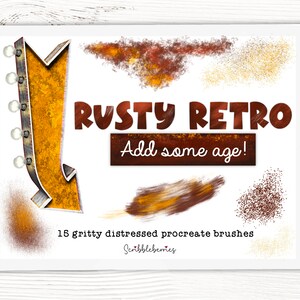 Rusty Retro Procreate Brushes, Procreate texture Brushes, procreate inking, procreate color palettes, procreate brushes, procreate rust