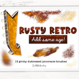 Rusty Retro Procreate Brushes, Procreate texture Brushes, procreate inking, procreate color palettes, procreate brushes, procreate rust