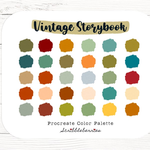 Vintage Storybook Procreate Color Palette, Colorful palette, Color Palette, Ipad Pro, Procreate Brushes, earthy color palette, procreate