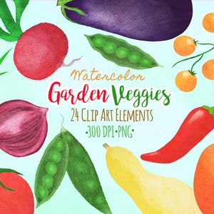 Watercolor Garden Veggies Clipart, Garden Vegetables Clipart, Fresh Produce, Printables, Veggie Clipart, Food Clipart, Watercolor Clipart