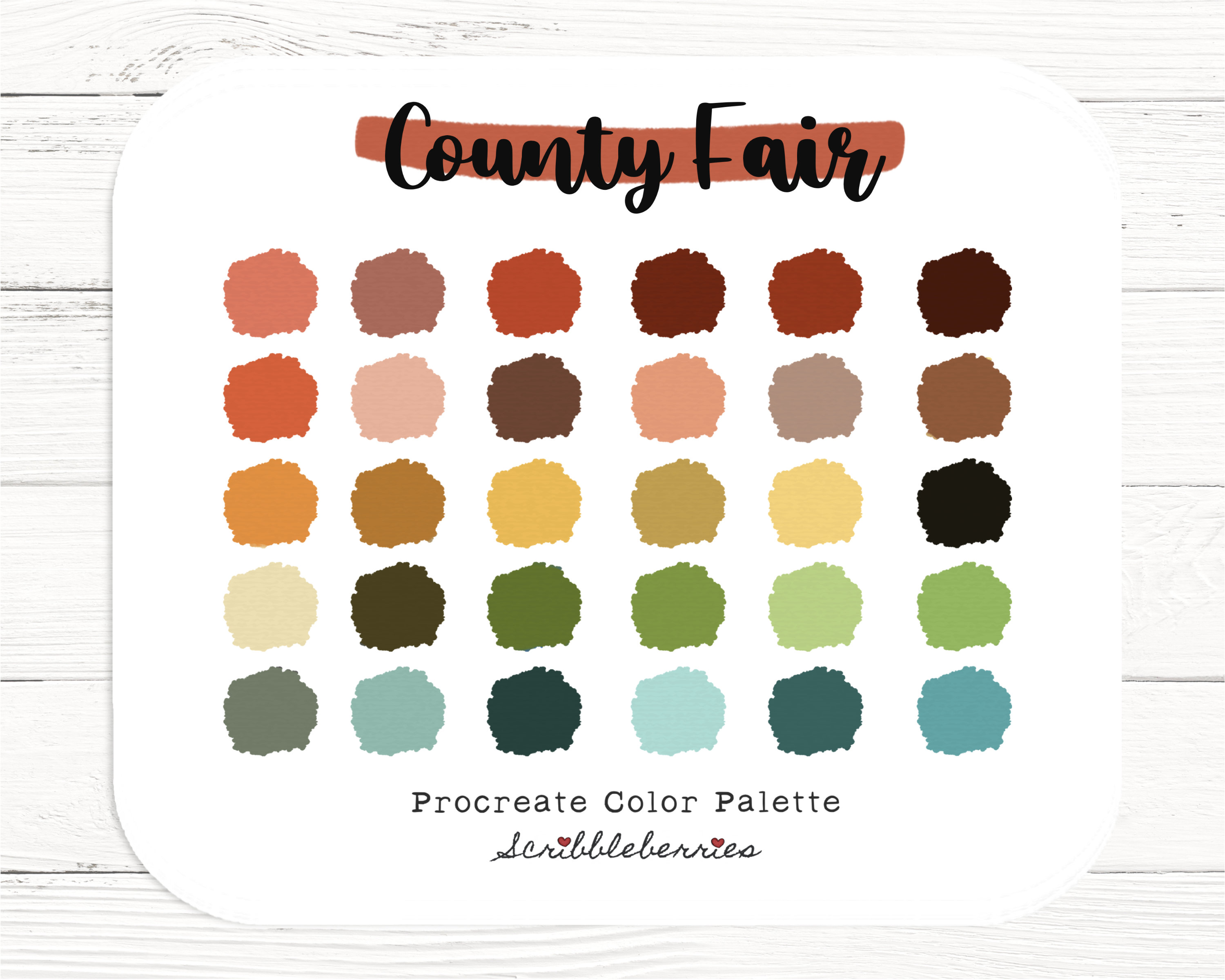 County Fair Procreate Color Palette: Rich Natural Tones (digital