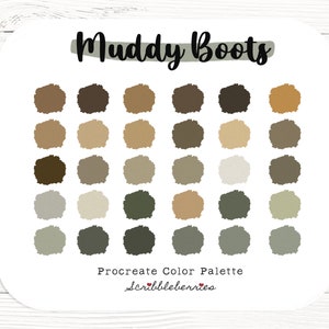 Muddy Boots Color Palette, Procreate Color Palette, Color Palette, Rich colors, Procreate Brushes, natural palette, skin tones palette