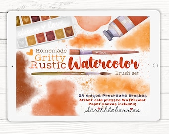 Rustic Watercolor Brushes for Procreate: Gritty Texture, Paper Canvas