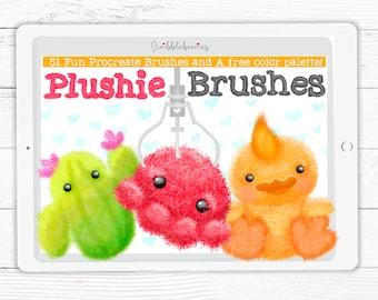 Plushie Illustration Procreate Brushes: Fur & Texture (51 Brushes + Color Palette)