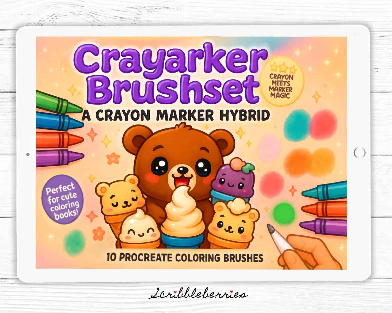 Pincéis Crayarker para Procreate — Textura de giz de cera + conjunto de marcadores à base de álcool para colorização digital