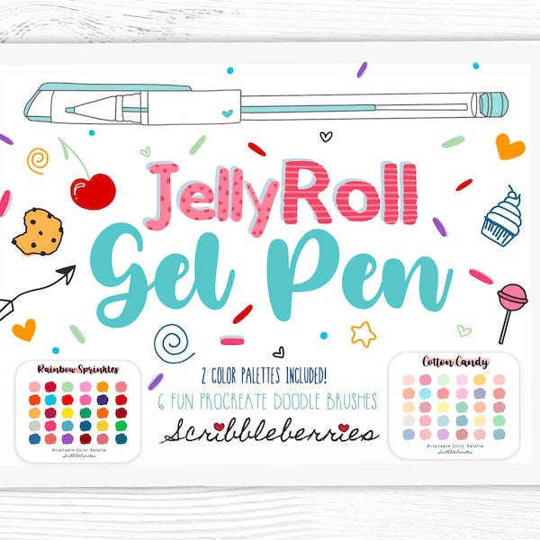 Zestaw pędzli żelowych Procreate: pędzle do tuszu i liternictwa, palety kolorów