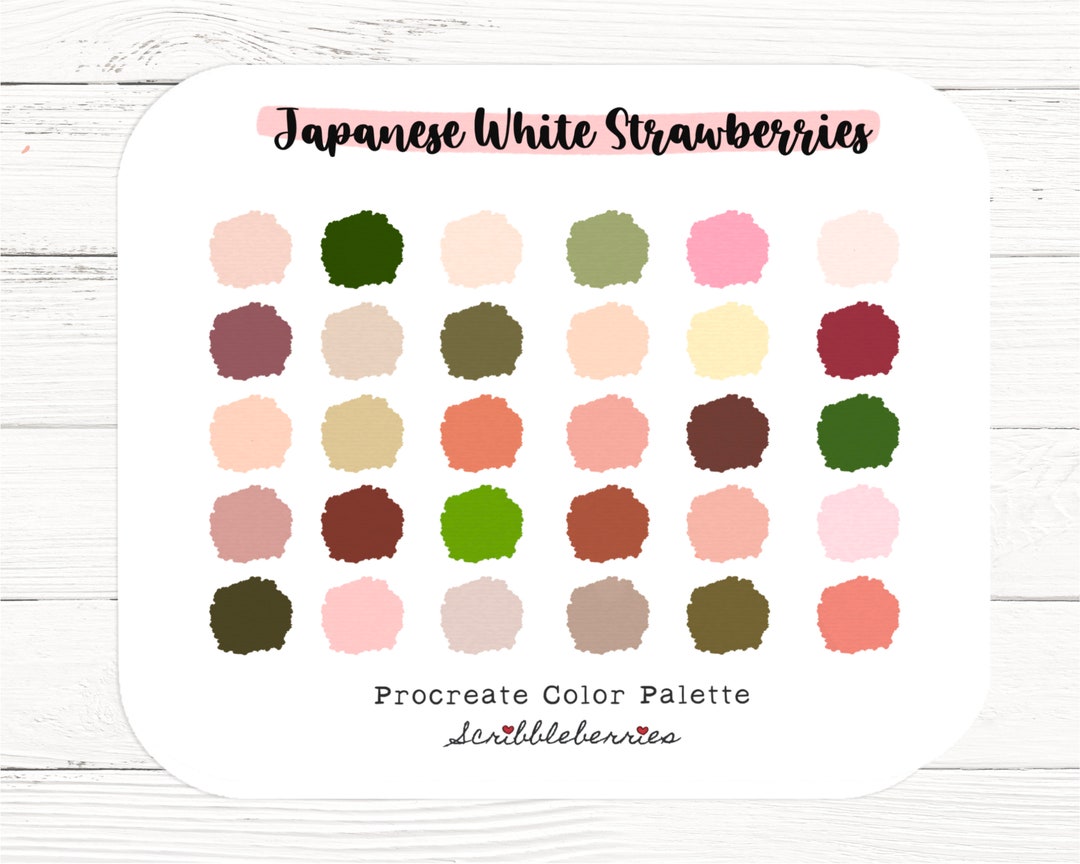 Japanese White Strawberries, Procreate Color Palette, Color Swatches