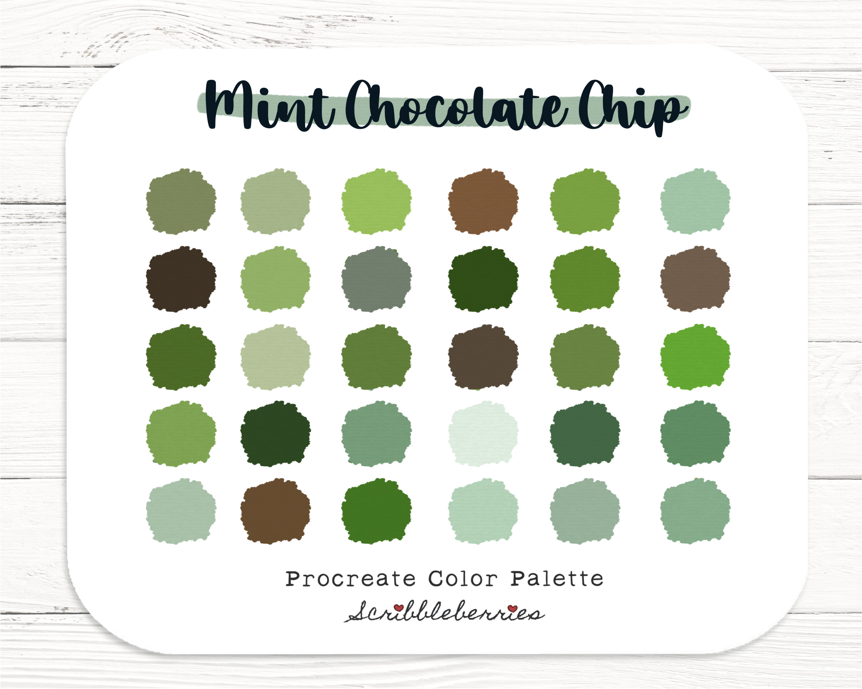 Mint Chip Procreate Color Palette – 30 Earthy, Colorful Swatches for iPad Pro, Procreate Brushes & Art