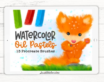 Watercolor Oil Pastel Procreate Brushes: 13 Brush Set (Digital Download)