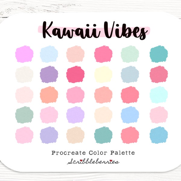 Kawaii Procreate Color Palette, Colorful palette, Color Palette, Ipad Pro, Procreate Brushes, earthy color palette, procreate