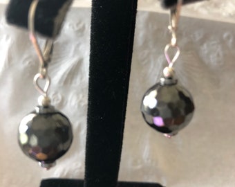 Slate gray faceted glass bead earrings