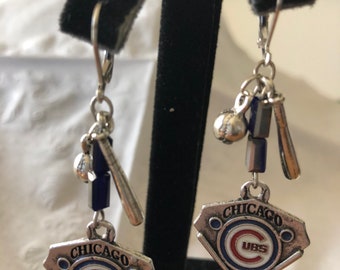 Chicago Cubs baseball diamond charm earrings