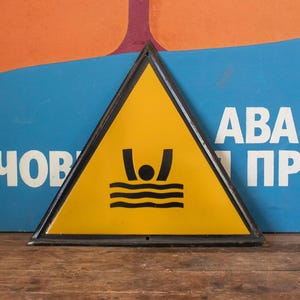 Rare Vintage Enamel Warning Sign &quot;No Swimming&quot;