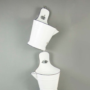 Vintage White Porcelain Enamel Bucket from Hungary