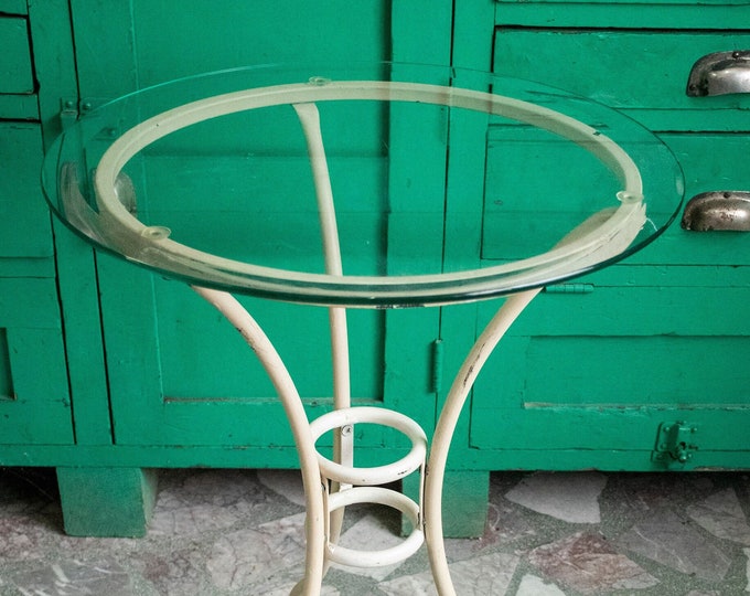 Vintage Metal Table with Round Glass Top