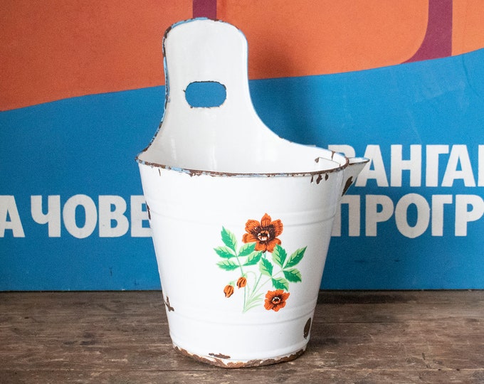 Vintage Porcelain Enamel Bucket
