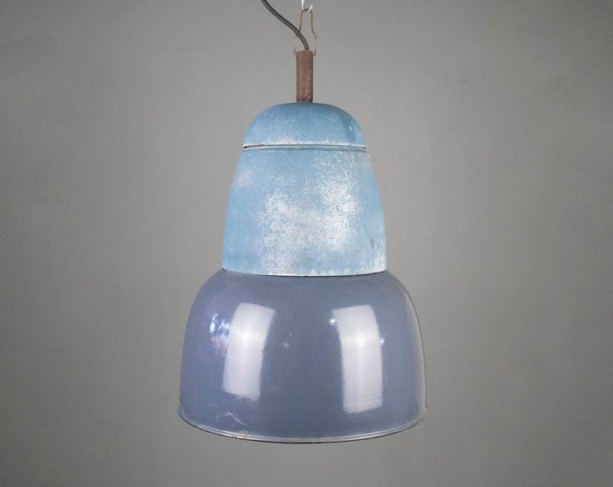 Large Industrial Enamel Lamp Shade with Cast-iron Top