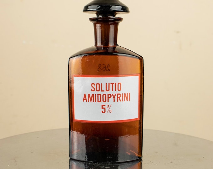 Vintage Amber Apothecary Bottle Soluto Amidopyrini 5%