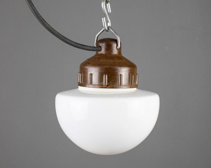 Vintage Brown Bakelite Pendant Light with Opaline Glass