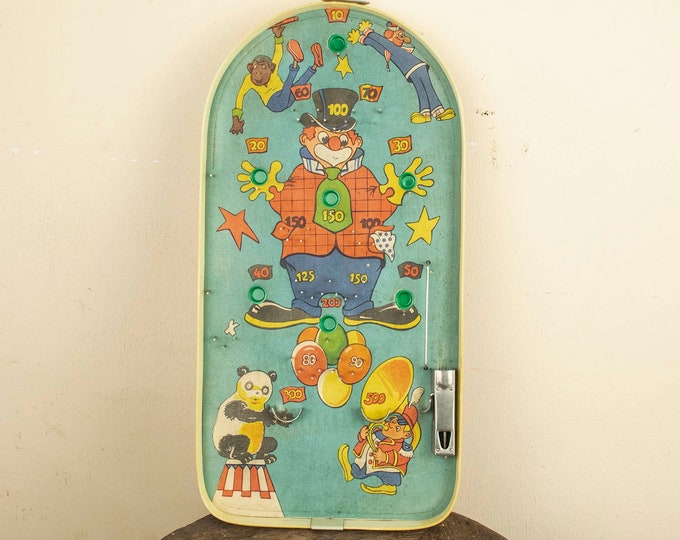 Vintage Pinball Toy with Clowns made in Minsk with Original Box, Vintage Pinball Game Board from 60s,