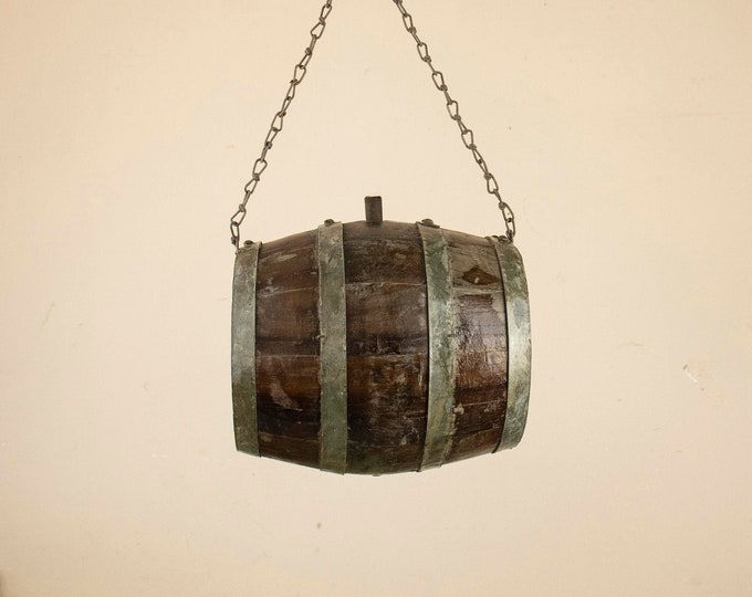 Vintage Water Keg, Old Carriage Barrel, Painted Wooden Liquor Barrel