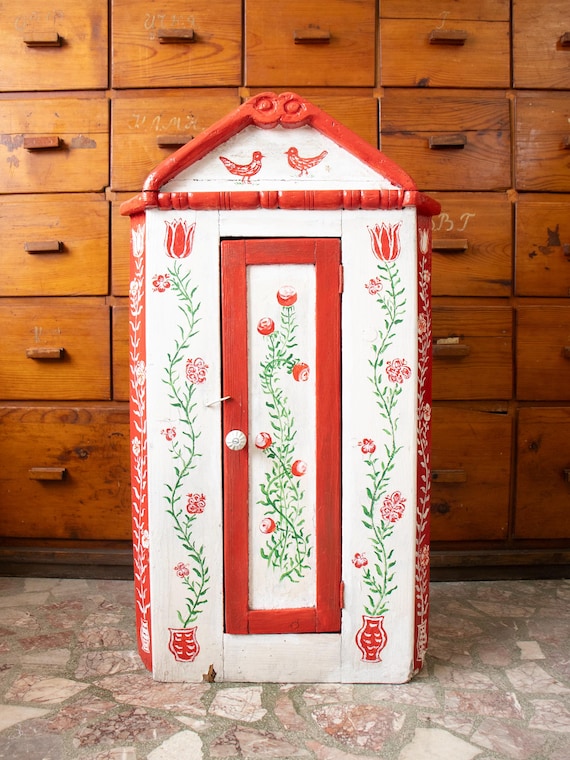 Antique Romanian Folk Art Corner Cabinet