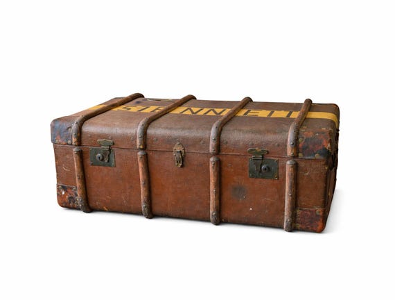 Large Vintage Travel Trunk – Selfridge London Label – Antique Steamer Trunk