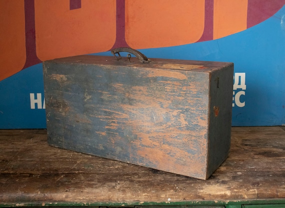 Vintage Wooden Suitcase with a Key