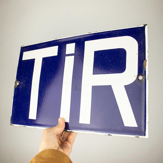 Vintage Enamel TIR sign, Blue enamel TIR plate