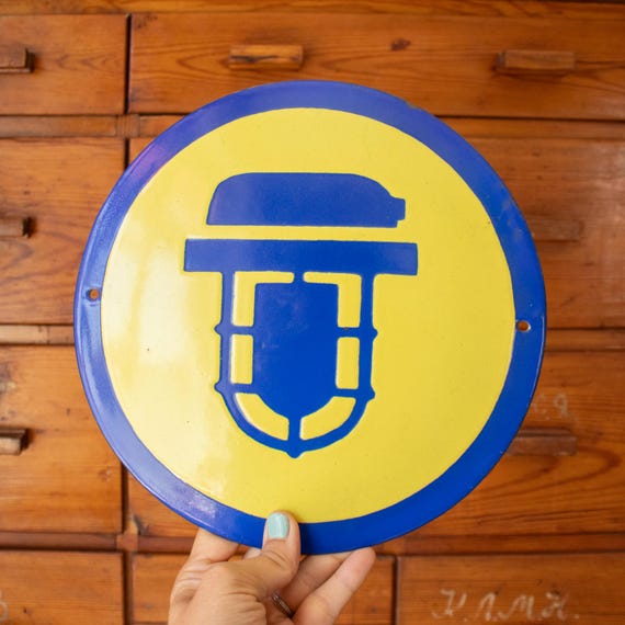 Vintage Bulgarian Enamel Safety Sign, 1970s Industrial Sign