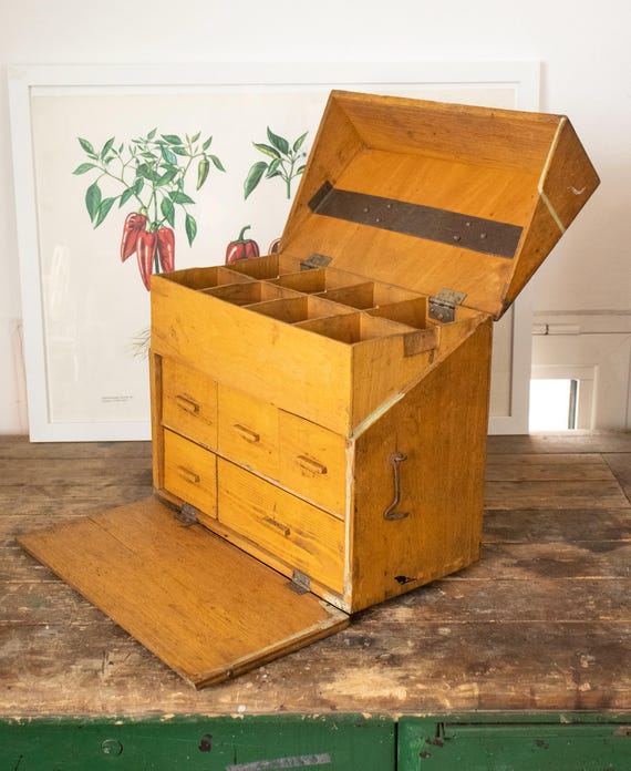 Vintage Wooden Box Marked FANEM, Multi-Compartment Storage Case