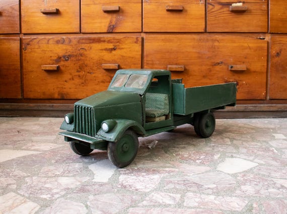 Large Vintage Handmade Wooden Soviet Army Truck