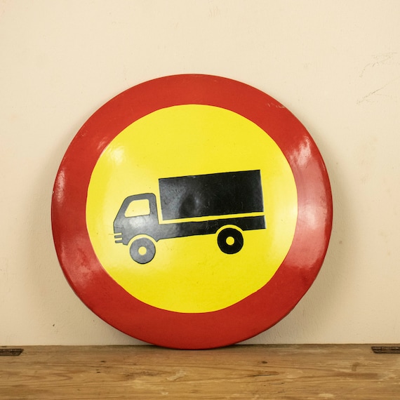 Vintage Enamel Traffic Sign , Old Enamel "No Trucks"