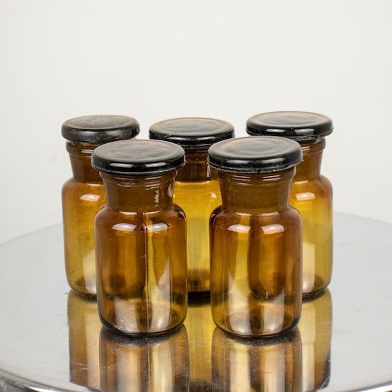 Set of 5 Brown Vintage Apothecary Bottles