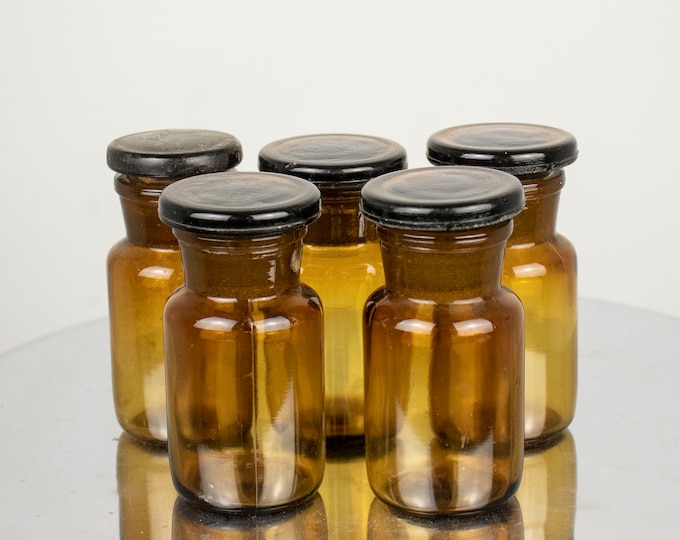 Set of 5 Brown Vintage Apothecary Bottles