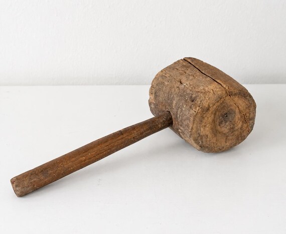 Antique Handmade Wooden Mallet – Rustic Bulgarian Farmhouse Hammer
