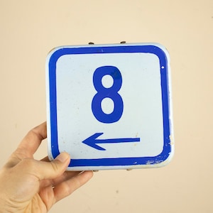 Vintage Porcelain Enamel House Number 8, Porcelain Enamel Street Sign Number 8