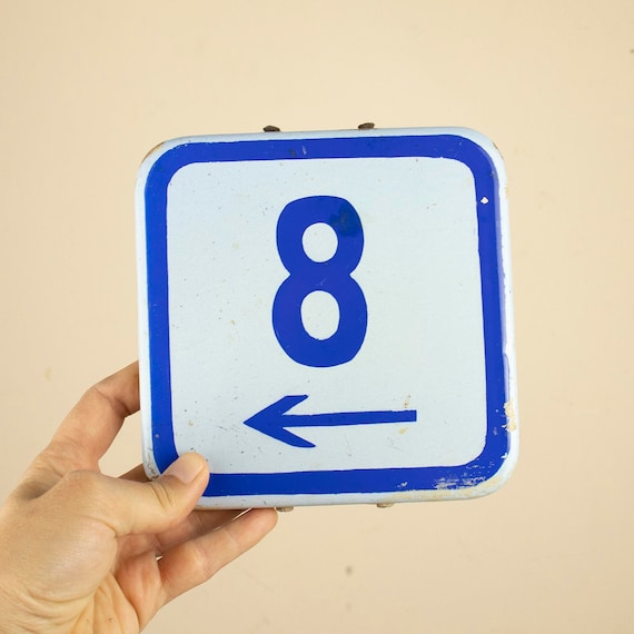 Vintage Porcelain Enamel House Number 8, Porcelain Enamel Street Sign Number 8