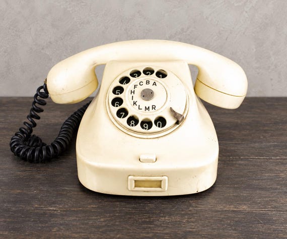 Vintage Ivory Rotary Telephone with Lettered Dial – Eastern European Landline Phone – Retro Office Decor