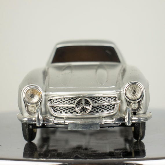 Vintage Silver Mercedes Benz Sedan Friction Toy Model