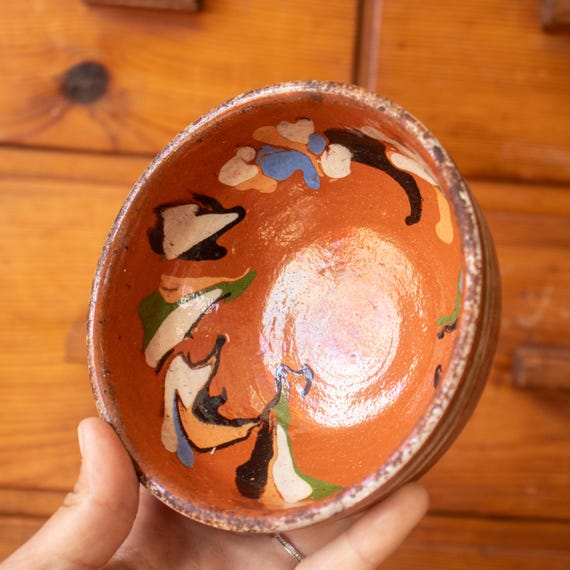 Vintage Bulgarian Folk Art Pottery Bowl