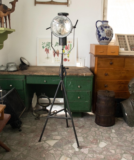 Vintage Hungarian Enameled Industrial Lantern on Tripod