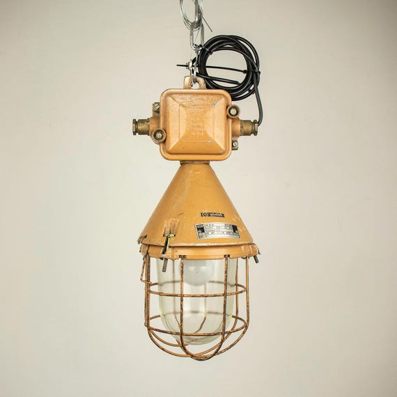 Orange Industrial Lamp, East German Explosion-proof Lamp