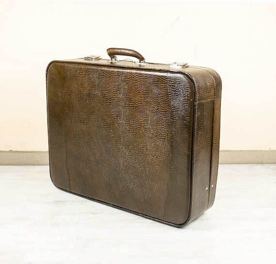 Large Vintage Leather Suitcase from 1985, Dark-Brown Leather Suitcase Never Used