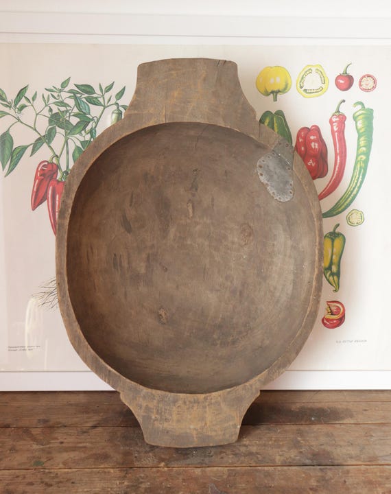 Vintage Hand-Carved Wooden Dough Bowl