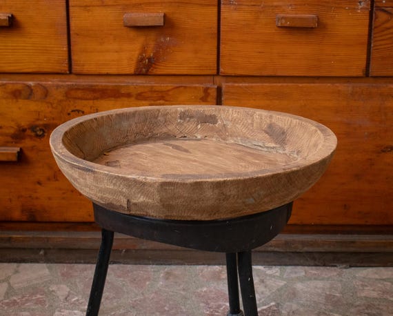 Rustic Hand-Carved Wooden Dough Bowl
