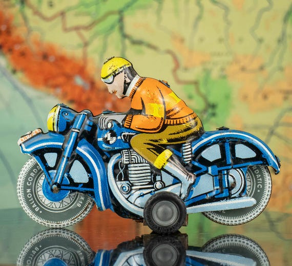 Vintage Friction Tin Toy Motorbike by Lemezarugyar, Hungary