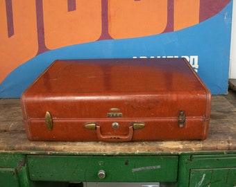 Valise vintage en cuir marron Samsonite 1950