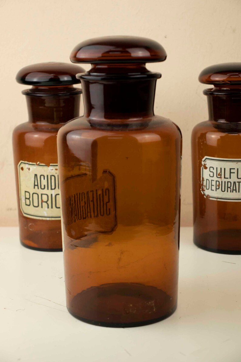 Set of 3 Large Vintage Apothecary Jars Big Amber Apothecary Etsy